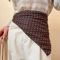 Detail view of a vintage brown floral silk scarf worn as a stylish waist accessory - Brown Floral Multi-functional Silk Scarf Waist Chain