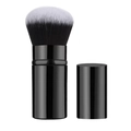 Retractable cat paw makeup brush with dual-tone fiber bristles and black glossy handle - Large Black Round Style