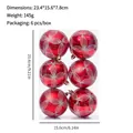 Set di 6 palline di Natale rosse con motivi geometrici glitterati argento da 8cm - Rosso