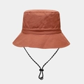 Detail of rust red waterproof sun hat featuring adjustable black and white chin strap - Brick Red