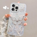 Silver 3D butterfly iPhone case with pearlescent finish and sparkling star patterns - Mercury Butterfly Silver Yusha Shell / iPhone 17 Pro Max