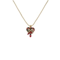 Collier doré avec canne de bonbon en cœur et pendentif nœud émaillé rouge et vert - Or/Rouge/Vert