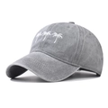 Faded grey washed cotton baseball cap featuring white palm tree embroidery and retro style - Adjustable / Gray