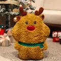 Brown fluffy reindeer plush toy with red nose and green scarf for Christmas decor - Reindeer - Cushion
