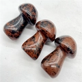 Polished red-brown stone mushroom garden ornaments with black speckled textures - Mahogany Obsidian