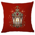 Red Christmas pillowcase with luxurious faux diamond and gemstone lantern print decor - Gem Lantern