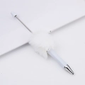 Creative DIY beaded pen with a soft white plush ball and sleek silver metal accents - White