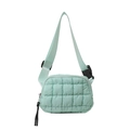 Light green quilted down crossbody bag with adjustable strap and zip closure - 22*6*16 / Emerald