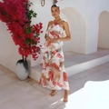 Halter neck tiered floral maxi dress in red and white for summer vacations - S / White Red Floral