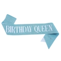 Blue glitter Birthday Queen sash for girls with white lettering and silver safety pin - One Size / Lake Blue with White Text - QUEEN