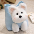 Hellblaue Plüschtasche mit weißem Hundegesicht und weichen Lederapplikationen - West Highland White Terrier Stil / 18cm (Ohne Gurt)