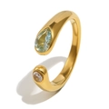18K gold-plated open snake ring with teardrop blue stone and round zircon crystal - Snake Head Open Ring / Gold-Blue White