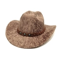 Retro western cowboy hat in marble texture with braided leather band and turquoise studs - M (56-58cm) / Khaki