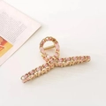 Elegant gold metal hair claw clip wrapped with pink ribbon and chain texture - 5# Pink