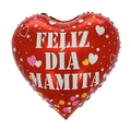 Red heart-shaped foil balloon with Spanish Feliz Día Mamita text for Mother's Day decor - 18 Inch Red Colorful Dots Heart Happy Mother's Day (TX098)