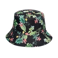 Black bucket hat featuring tropical rainforest floral prints and colorful flowers - Black Base Tropical Rainforest Floral Print (X)