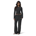 Completo a righe nere da donna con crop top a maniche lunghe e pantaloni ampi - S / Nero