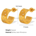 Gouden C-vormige roestvrijstalen oorbellen met glanzende strassteentjes en maten - Ster Strass Stijl (EH07 Gouden Oorbellen) / Goud