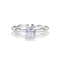 Bamboo style S925 sterling silver open ring featuring a square cut sparkling diamond - Adjustable Open / White Gold
