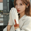 Guanti termici beige in finta pelle con fibbia marrone sul polso per l'inverno - Taglia unica / Bianco Sporco