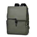 Minimalist olive green business commuter backpack with flap closure and side zippers - Green