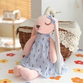 Pink plush rabbit doll in a light blue tree pattern dress with blue bow decoration - 35 cm / Blue An-An Long-Eared Rabbit (Finished Product)