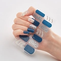 Deep blue and gold foil laser nail art stickers set with glitter accents DQ3-005 - Deep Blue Transparent Gold Line Blue Silver Glitter (DQ3-005)