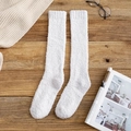 Soft white coral fleece over-the-knee socks in warm plush material for winter comfort - Grey-Beige