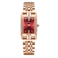 Dedima rose gold women's watch with square red sunray dial and crystal accents - Steel Band / Steel Red Dial (Butterfly Buckle + EU Standard)