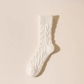 White coral fleece socks with knit cable pattern for winter warmth and cozy comfort - One Size / Beige