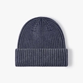 Navy blue ribbed knit beanie hat with wide cuff for winter outdoor warmth and comfort - Navy Blue (24B091)