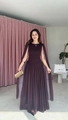 Elegant deep purple sleeveless maxi dress with a flowing cape and pleated skirt design - S / Purple