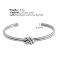Bracciale rigido aperto in acciaio inossidabile argento con nodo a spirale a forma di C - Argento Largo