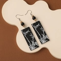 Chinese retro earrings with black rectangular bamboo ink pattern and wooden beads - Black White Bamboo H2072-1
