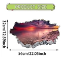 3D cracked wall sticker with sunset lake view scenery measurement in 56x32cm size - Sunset Lake With Rocks (UV50552T_R)