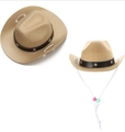 Khaki mini cowboyhoed voor huisdieren met zwarte lederen band en metalen ster decoratie - Klein 13.5cm / Khaki