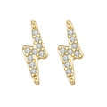 Golden lightning bolt stud earrings with white zirconia stones on a white background - Gold (W80019-GG)