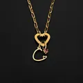 14K gold plated titanium steel heart clasp necklace with letter C pendant. - Gold / Letter C