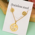 Golden stainless steel jewelry set featuring LOVE and heart engraved round pendant - Round LOVE Set