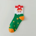 Christmas snowman crew socks in green and red knit with yellow stars and orange toes - 03 Christmas-Green Snowman Star