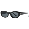 Retro oval black sunglasses with thick frames and silver metal link detail on the temple - Black Frame Gray Lens