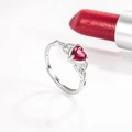 Luxurious S925 sterling silver ring with heart-shaped red ruby zircon and lipstick accent - Ruby Red