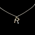 18k gold plated letter R necklace with colorful zircon stones on thin silver chain - Letter R / Silver