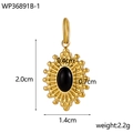 Macro detail of sunburst pendant with black stone and exact size measurements - Gold/Black Stone