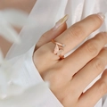 Detail of rose gold butterfly ring with matte texture and a small sparkling crystal - Butterfly Ring Gold / Rose Gold