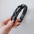 Black braided fishtail headband with sparkling double-row rhinestones for women - Four-strand Double Row Rhinestone (2.5CM Wide) / Natural Black