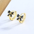 Orecchini a cerchio dorati con fiocco in pietre nere sfaccettate e chiusura - Fiocco Dorato con Zirconia Nera / Oro
