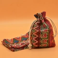 Ethnic pattern cotton drawstring sachet bag with colorful geometric woven design - Red Stripe
