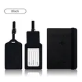 Matte black PU leather passport holder and luggage tag set with elastic strap - Set / Black