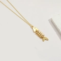 Collier pendentif arête de poisson doré avec plaquage or 14K et zircon brillant - Arête de poisson